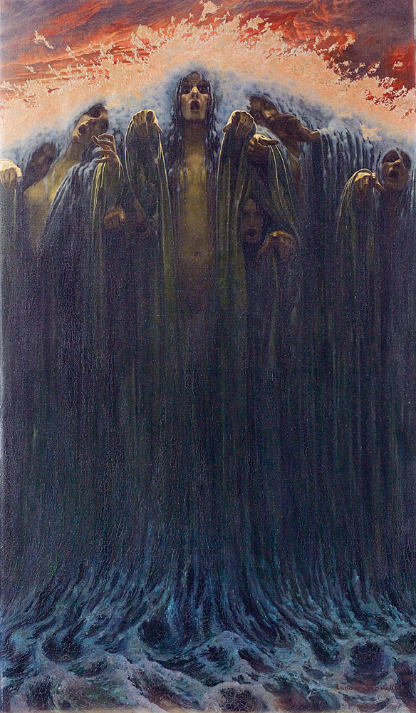 Carlos Schwabe (1866–1926) Die Welle, 1907 Öl auf Leinwand, 196 × 116 cm Collection des Musées d’art et d’histoire de la Ville de Genève, Geneva Foto: Bettina Jacot-Descombes © Musée d’art et d’histoire de la Ville de Genève
