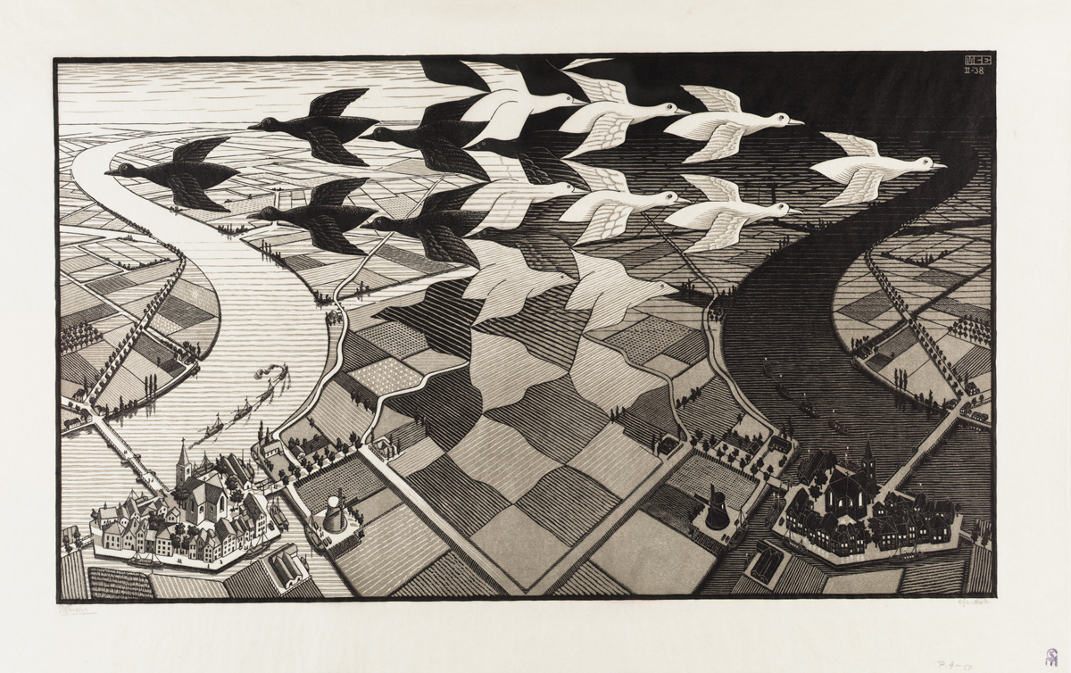 Tag und Nacht, 1938, Holzschnitt, 39,1 x 67,7 cm