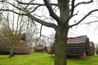 Blick auf die rekonstruierte Germanensiedlung