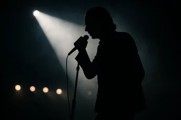 Nick Cave auf der Bühne im Gegenlicht